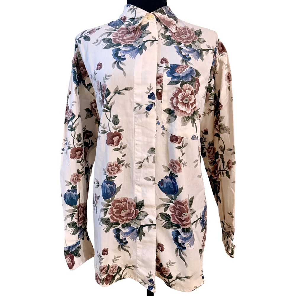 VTG Krazy Kat XL Cottagecore Floral Button Down Blouse Long Sleeve‎ Shirt